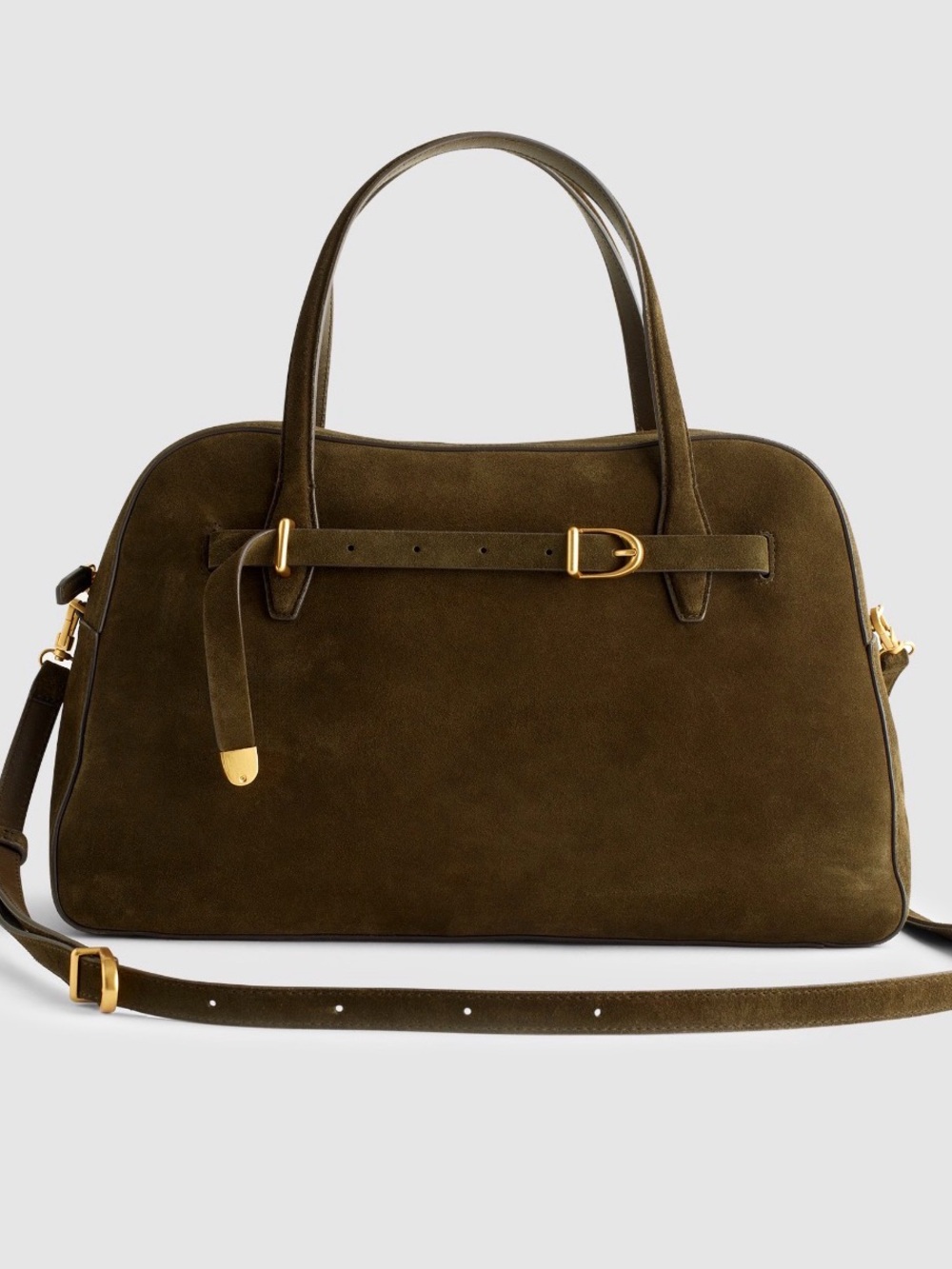 Madewell Olive Suede Structured Top-Handle Bag with Gold Hardware